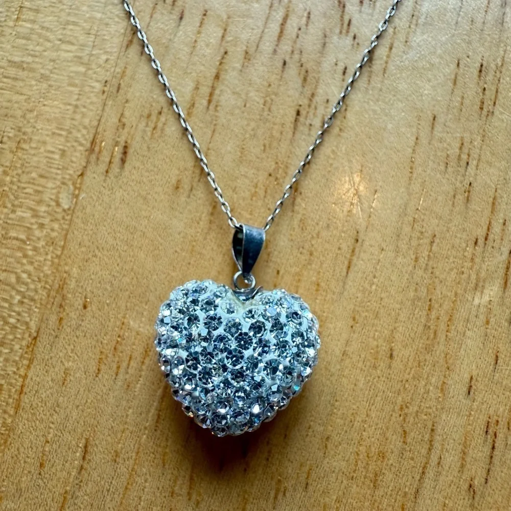 Pave Crystal Elegant Silver Heart 3D Pendant Necklace